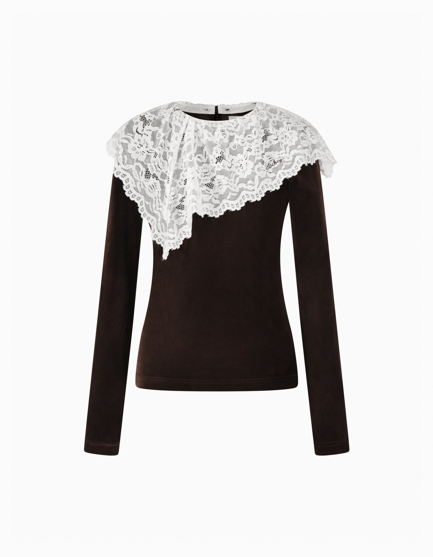 bibiy ベスト BIBIY. MADE | SABRINA LACE VELOUR TOP BROWN｜TOPS｜Bibiy.