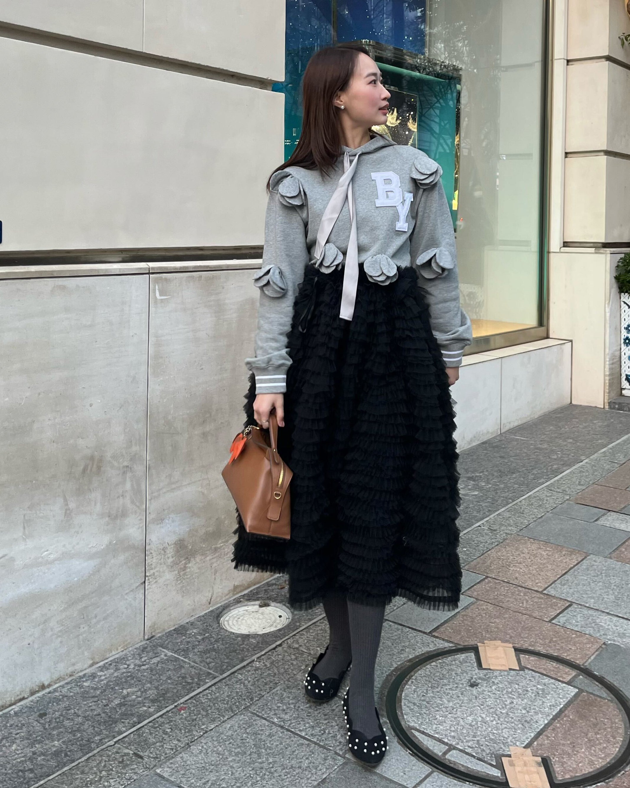 BY. FLOWER SWEATSHIRT/167cm/着用サイズF