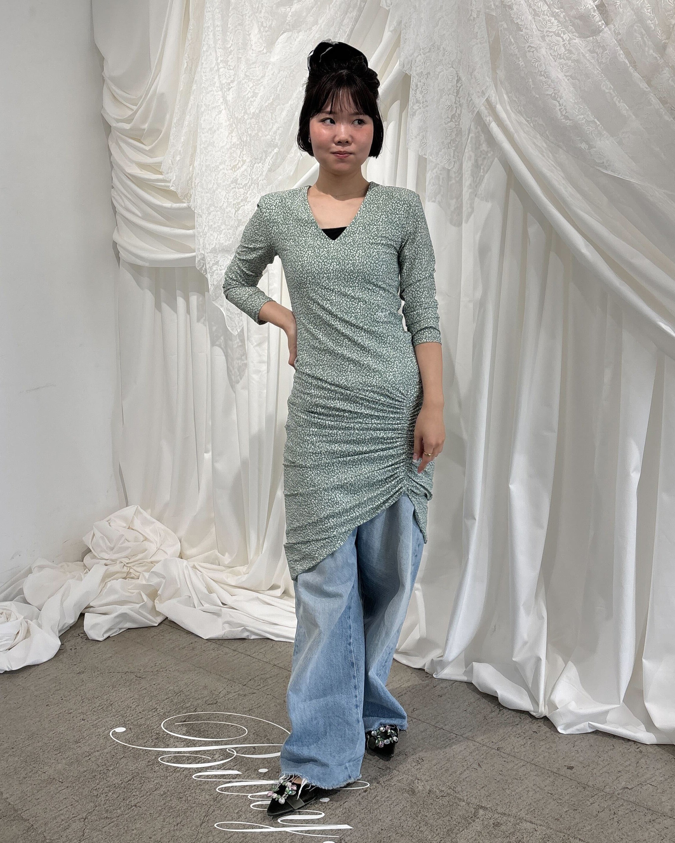 ISABELLA SHIRRING DRESS/159cm/着用サイズF