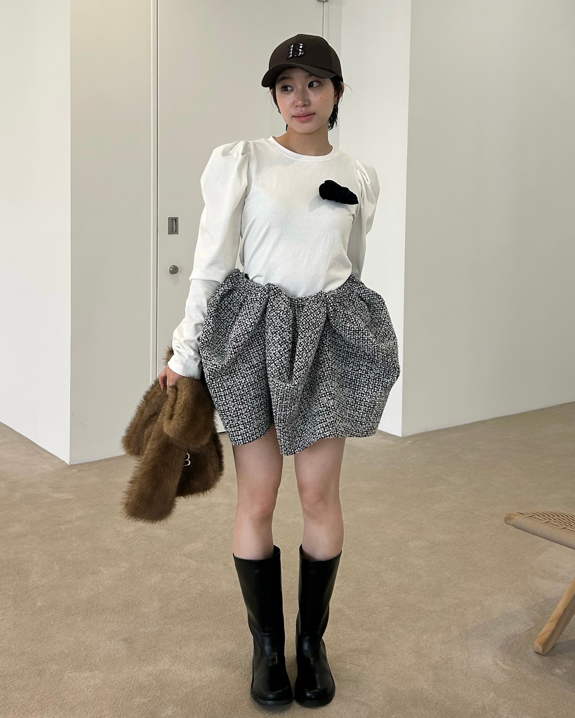 COCOON TWEED SKIRT/154cm/着用サイズF