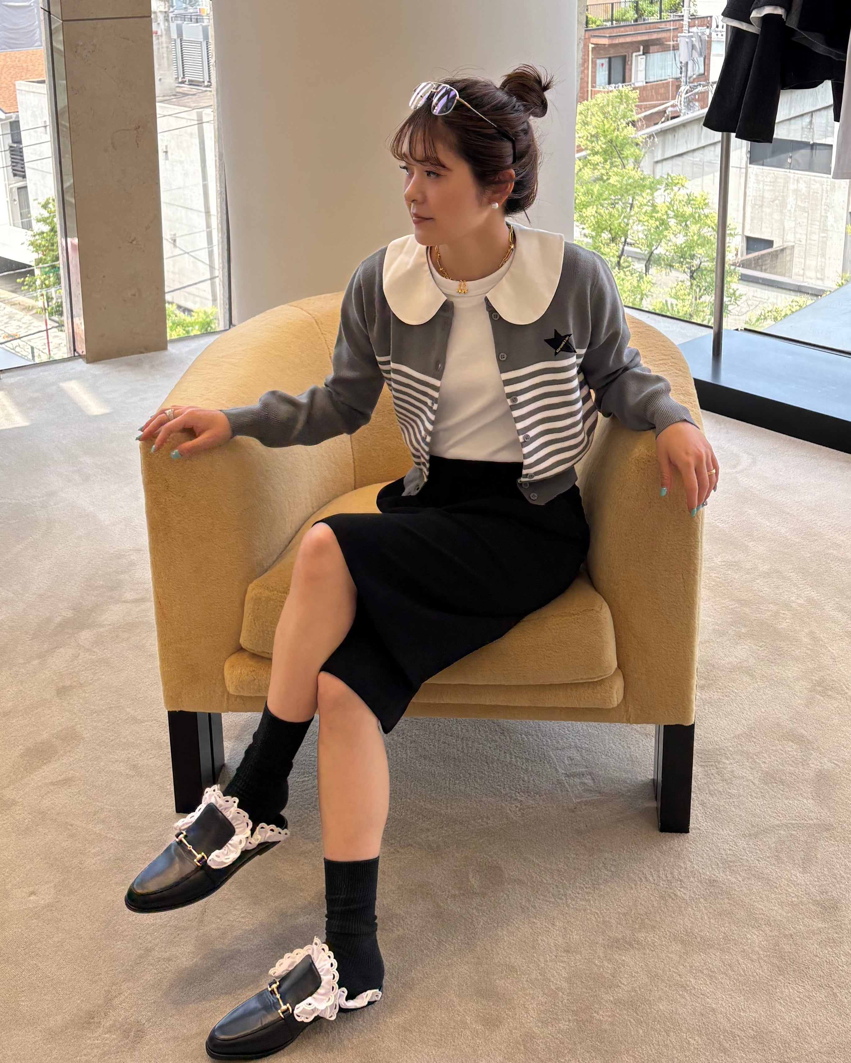 BIBIY. STAR BORDER CARDIGAN/160cm/着用サイズF