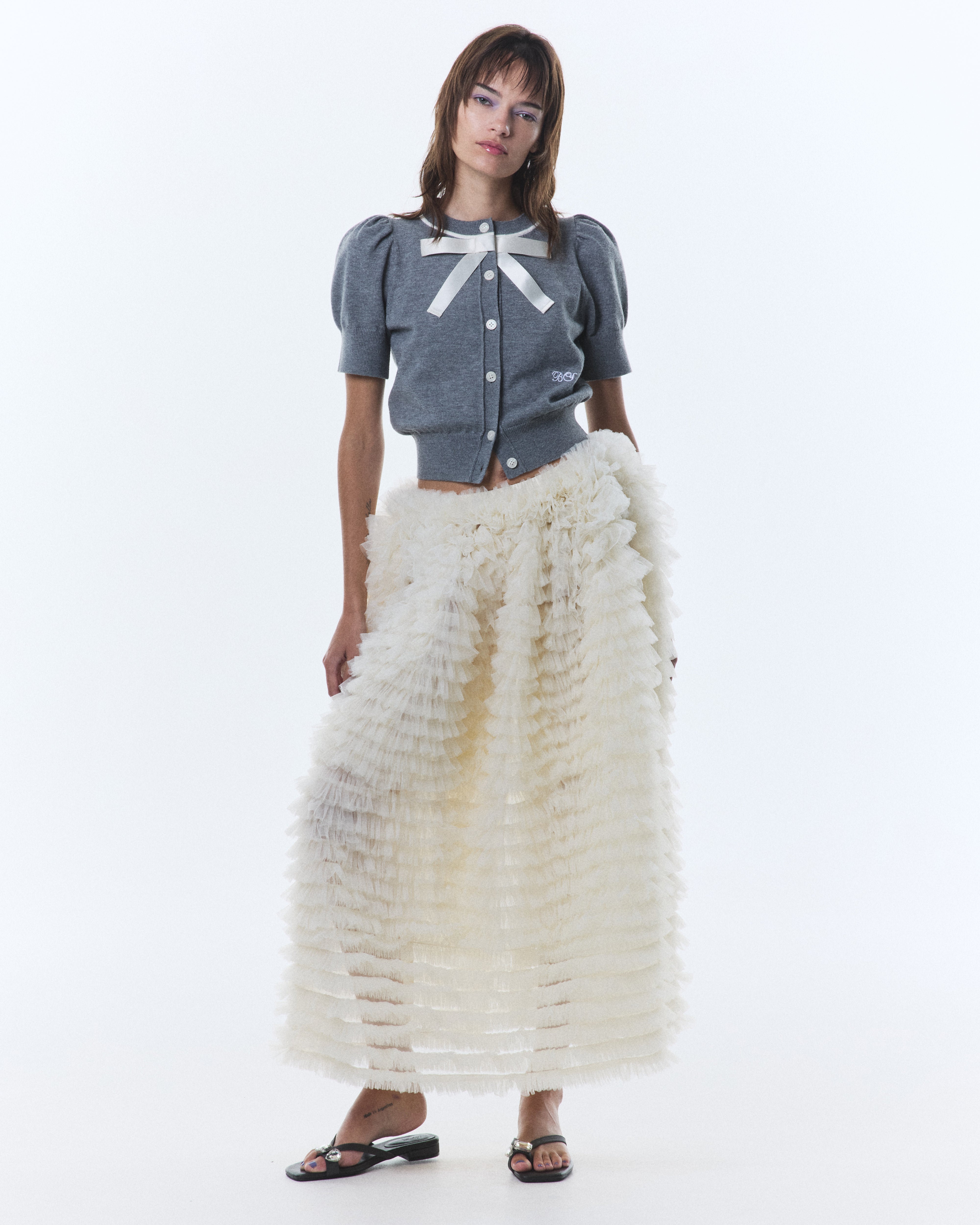 Bibiy. ビビィ　MIMI LACE SKIRT フリル　レース　ロング 中古・古着通販】Bibiy. (ビビィ) MIMI RIBBON SKIRT DARK GRAY