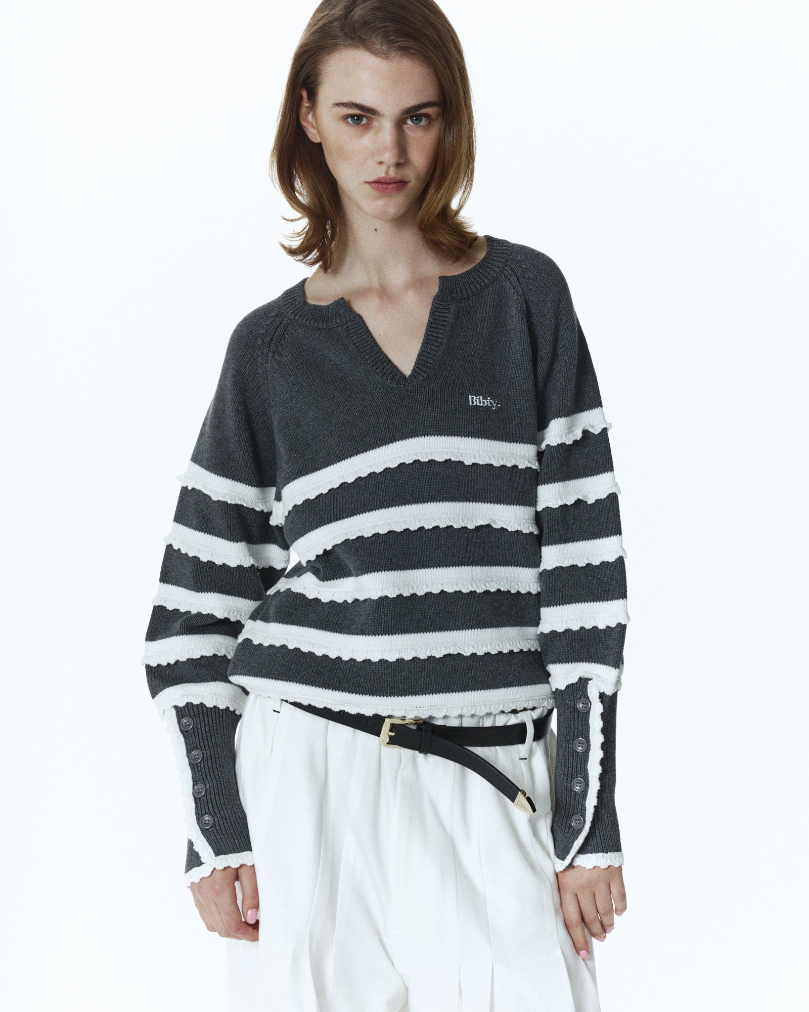 BIBIY. MADE | VIENNA RUFFLE KNIT GRAY｜Bibiy.
