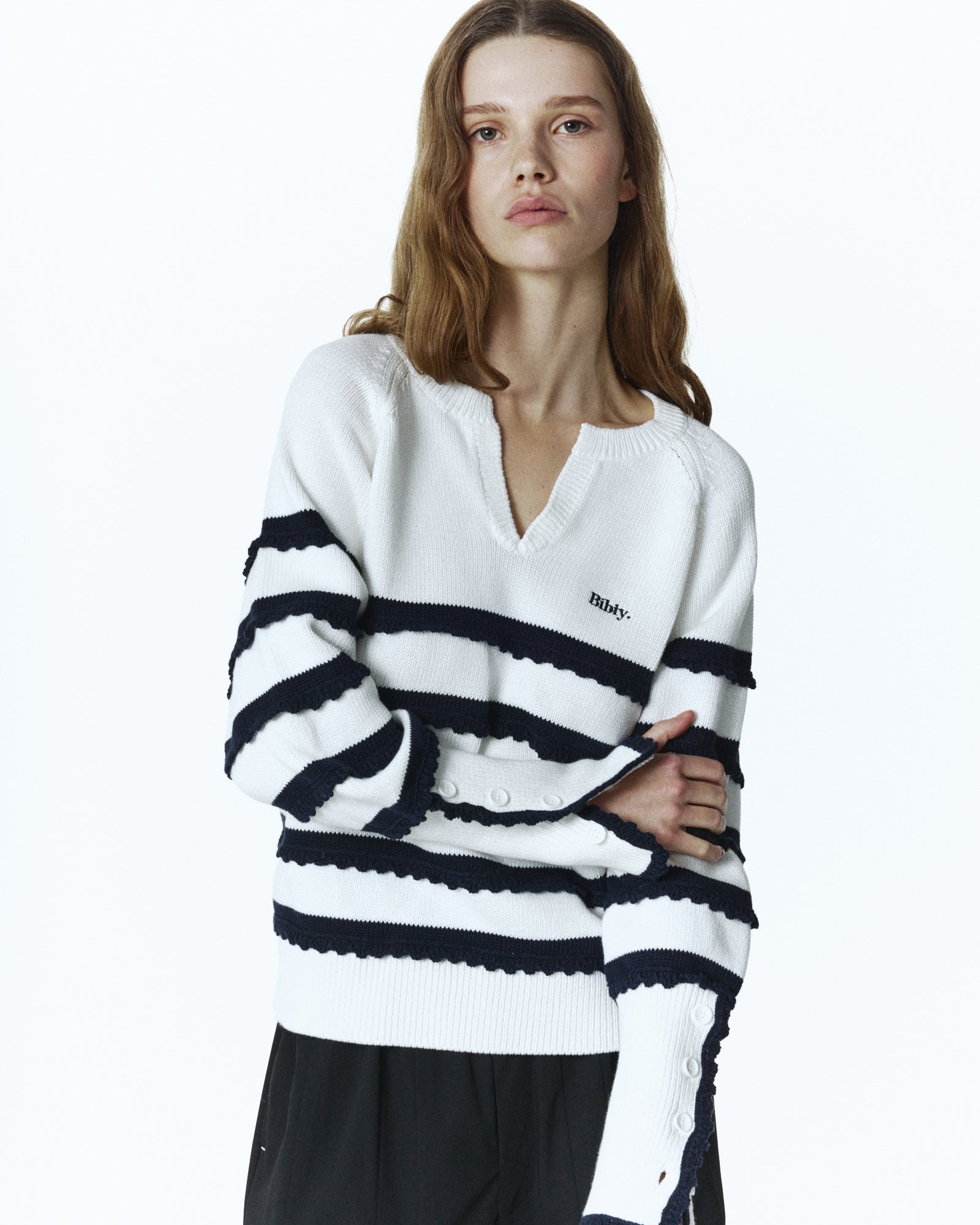 BIBIY. MADE | VIENNA RUFFLE KNIT WHITE｜Bibiy.