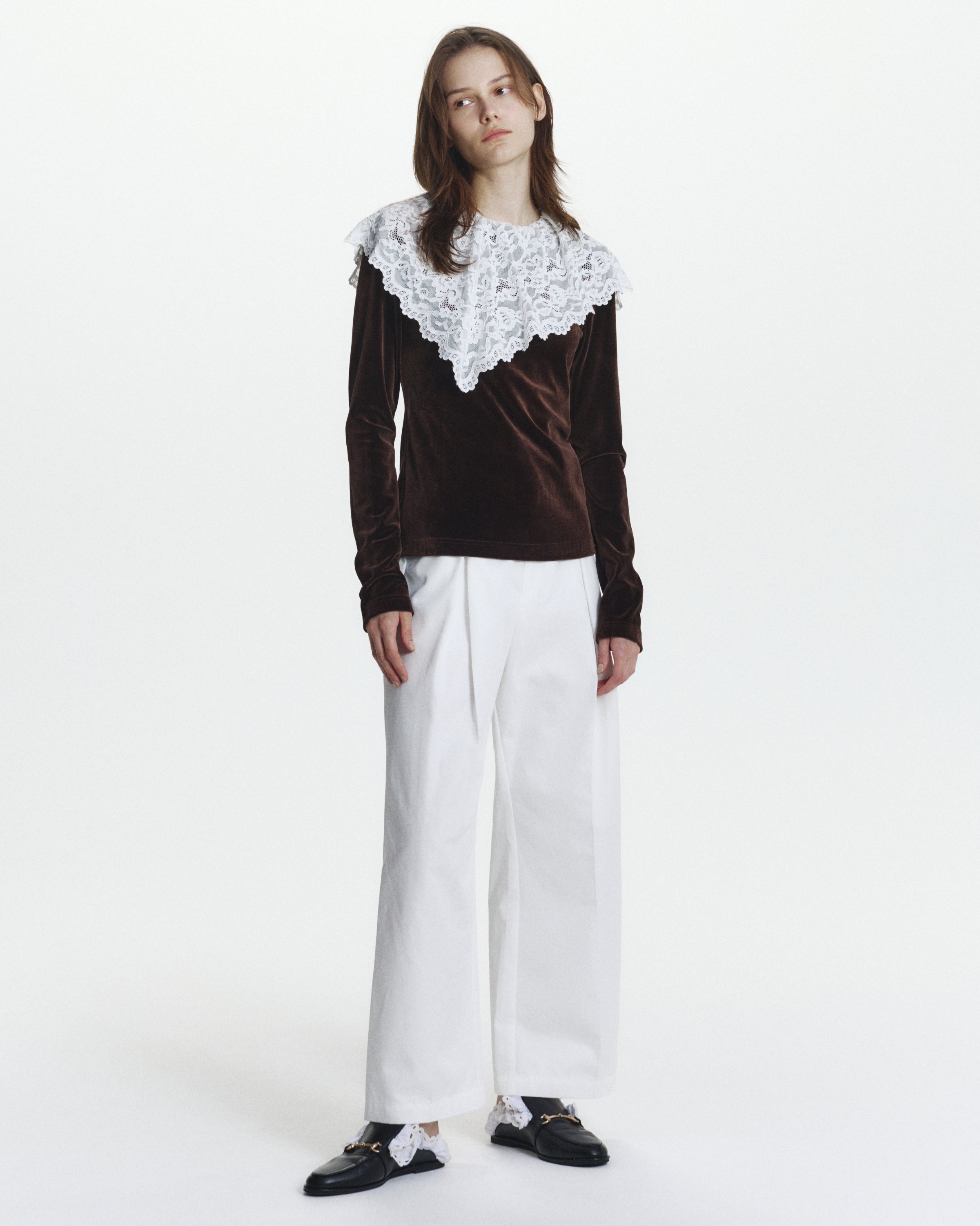 BIBIY. MADE | SABRINA LACE VELOUR TOP BROWN｜26SS COLLECTION｜Bibiy.