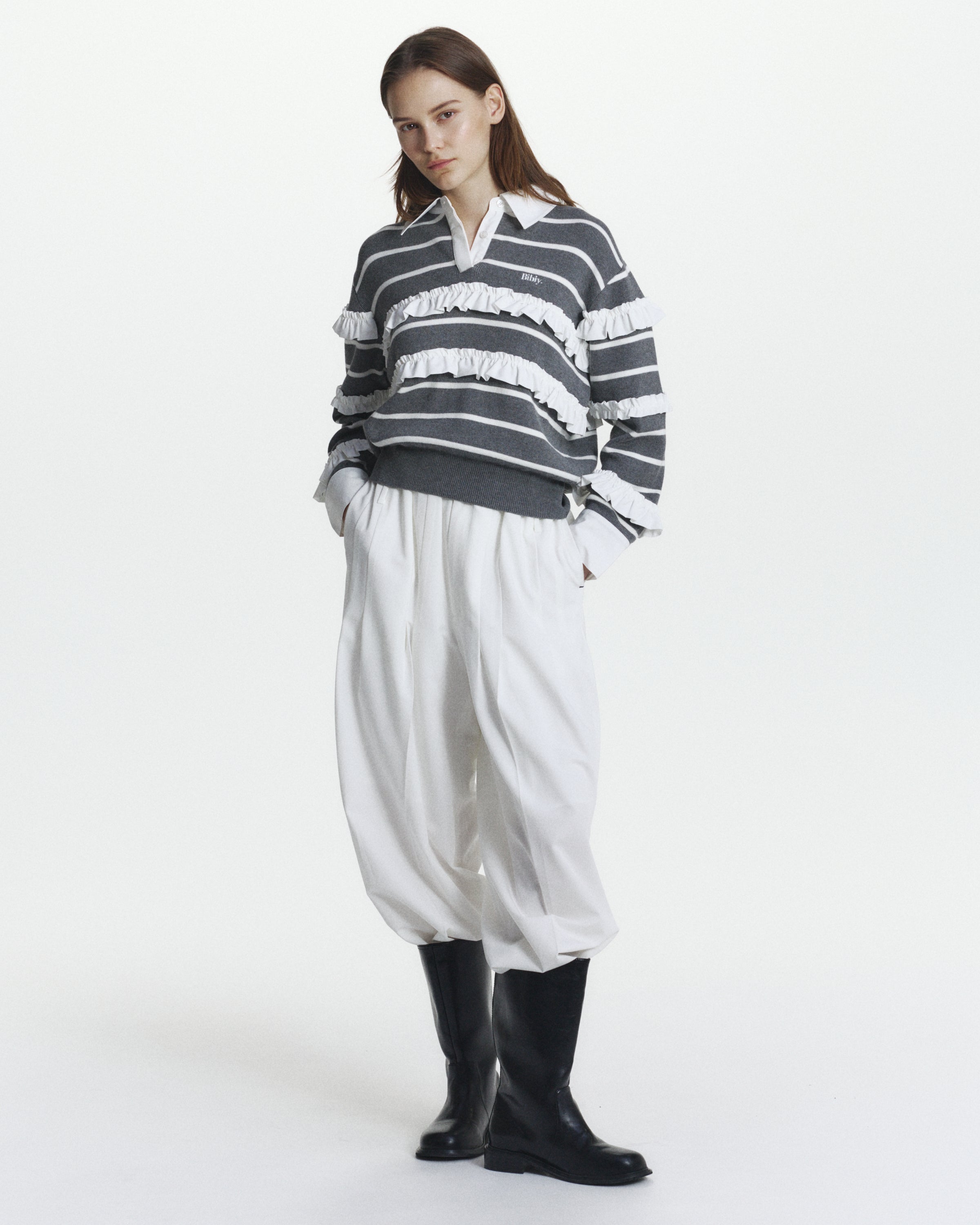 BIBIY. MADE | JAMIE FRILL KNIT GRAY｜Bibiy.