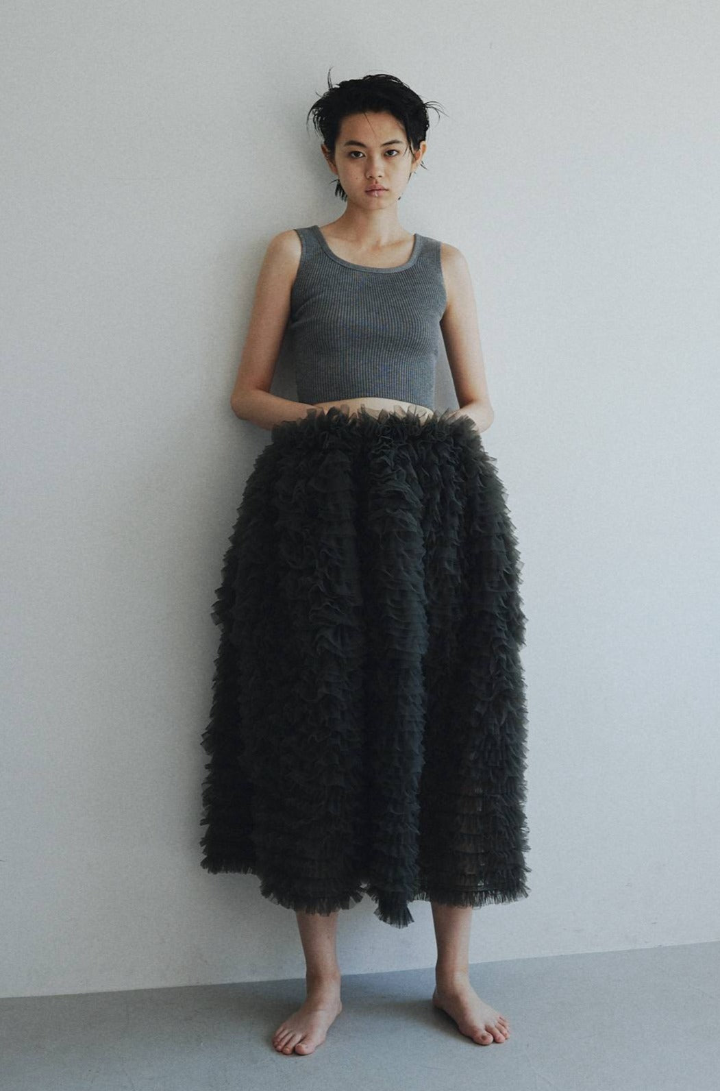 Bibiy. ビビィ　MIMI LACE SKIRT フリル　レース　ロング 中古・古着通販】Bibiy. (ビビィ) MIMI RIBBON SKIRT DARK GRAY
