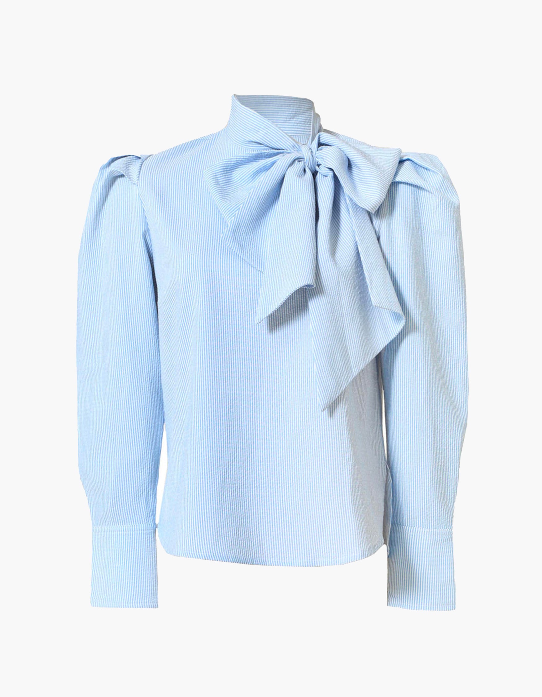 RIBBON CUFFS BLOUSE - BLUE / F