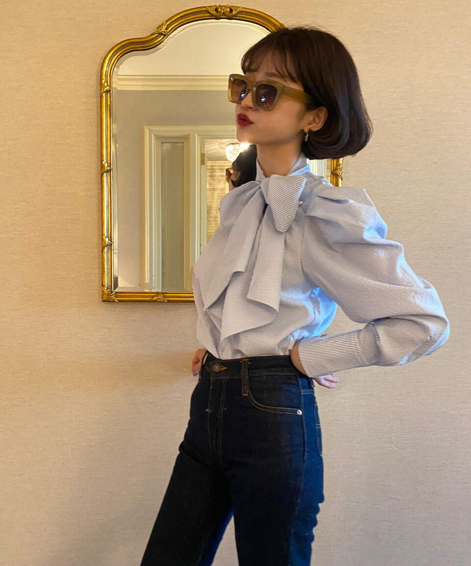 トップスBibiy bibiy RIBBON CUFFS BLOUSE blue